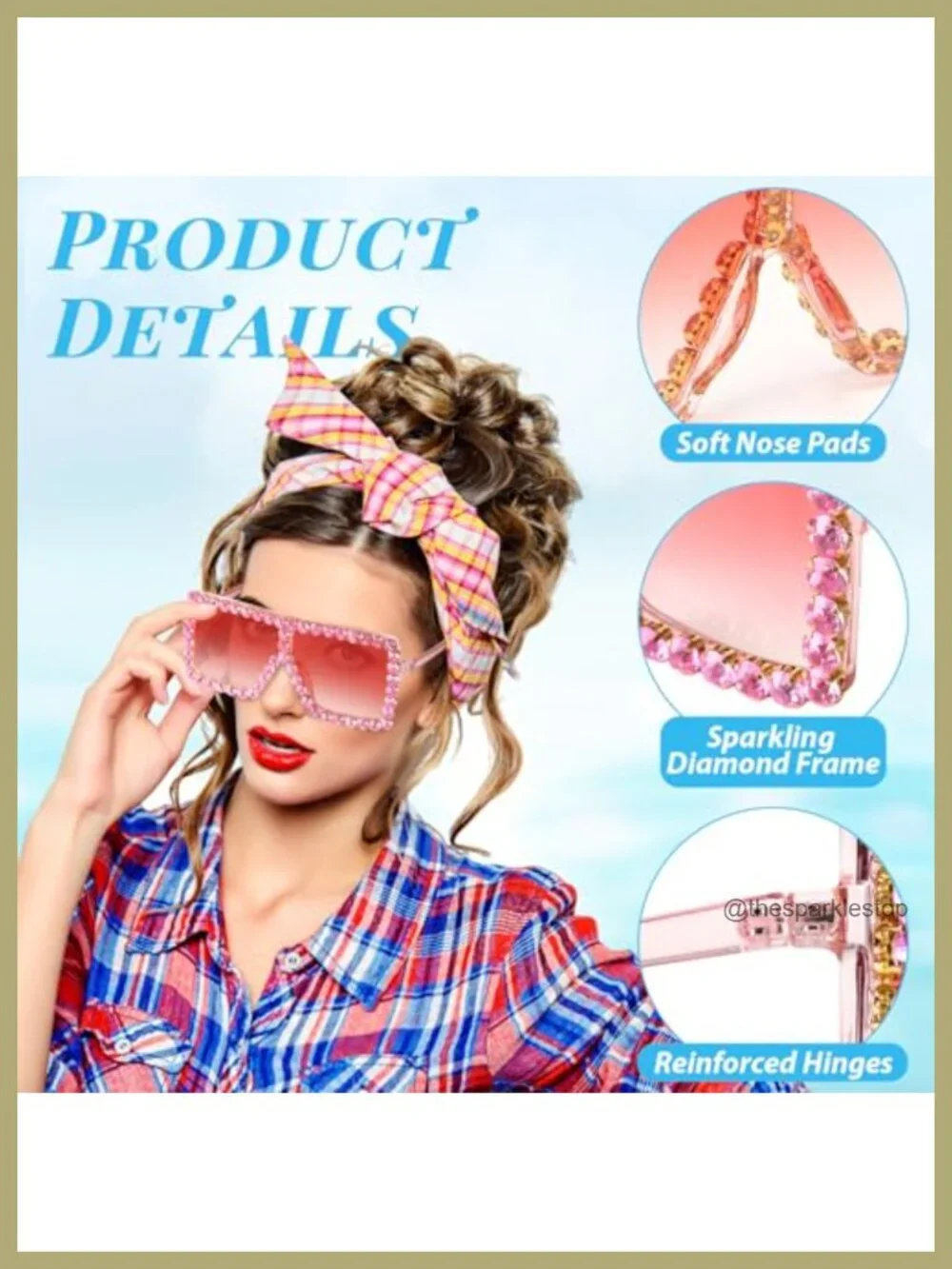 2 Pairs Oversized Square Crystal Rhinestone Sunglasses Retro Flat Top